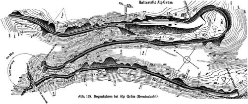 Abb. 195. Bogenkehren bei Alp Grüm (Berninabahn).